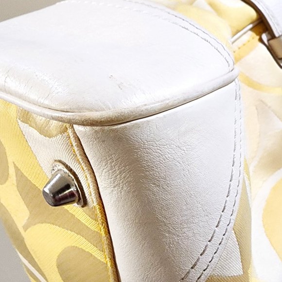 Coach Hampton Optic Signature Stripe Yellow White Double Handle Purse Bag - Picture 11 of 16